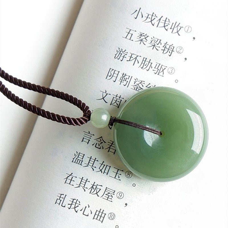 Chinese Jade Ping An Kou Pendant - 22mm Unisex Green Hetian Jade Necklace - Simple & Elegant - STAR8S