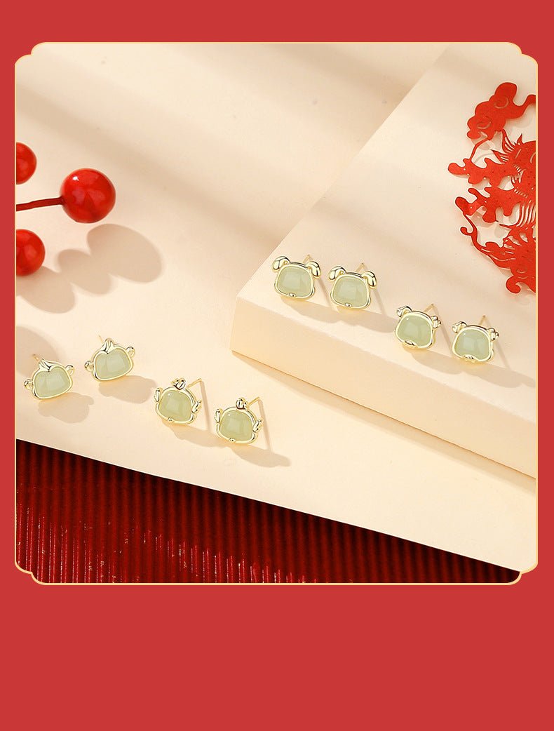 chinese zodiac hetian jade stud earrings for stylish women | star8s