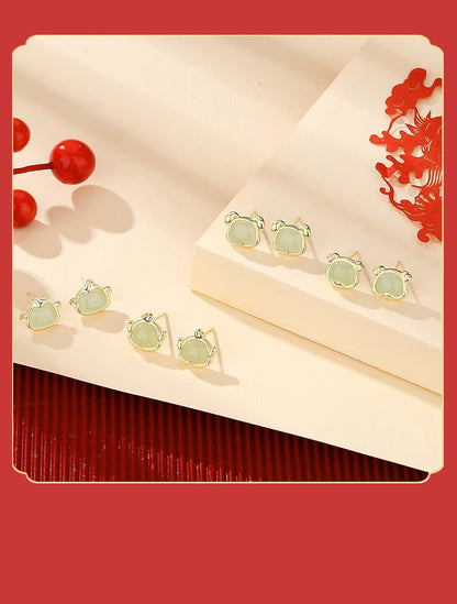 Chinese Zodiac Hetian Jade Stud Earrings for Stylish Women | STAR8S