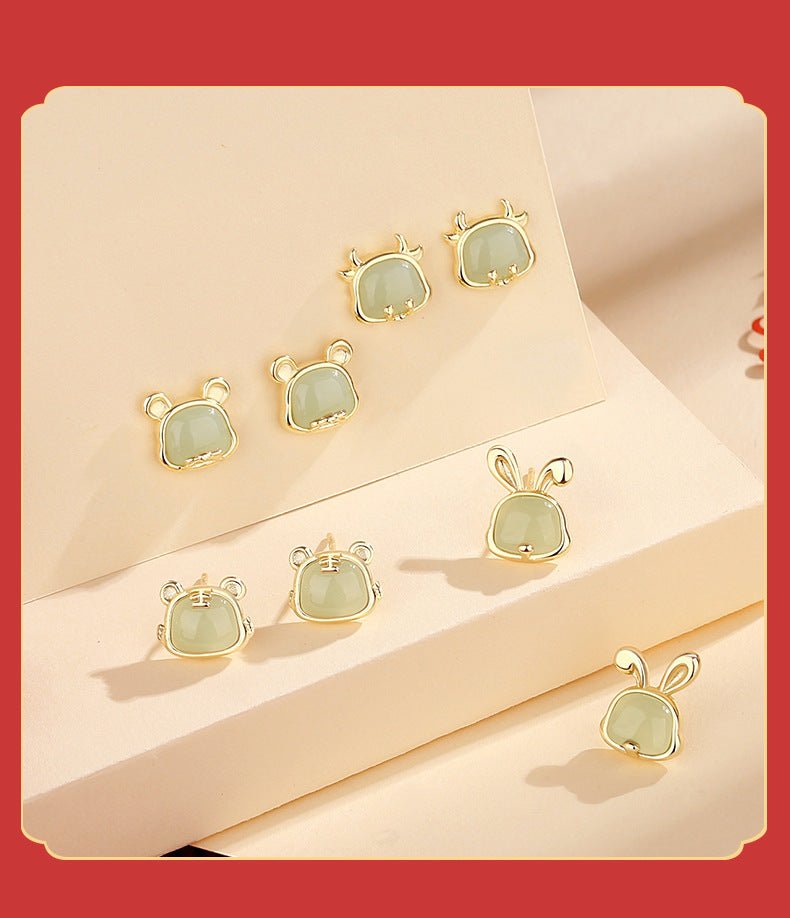 chinese zodiac hetian jade stud earrings for stylish women | star8s
