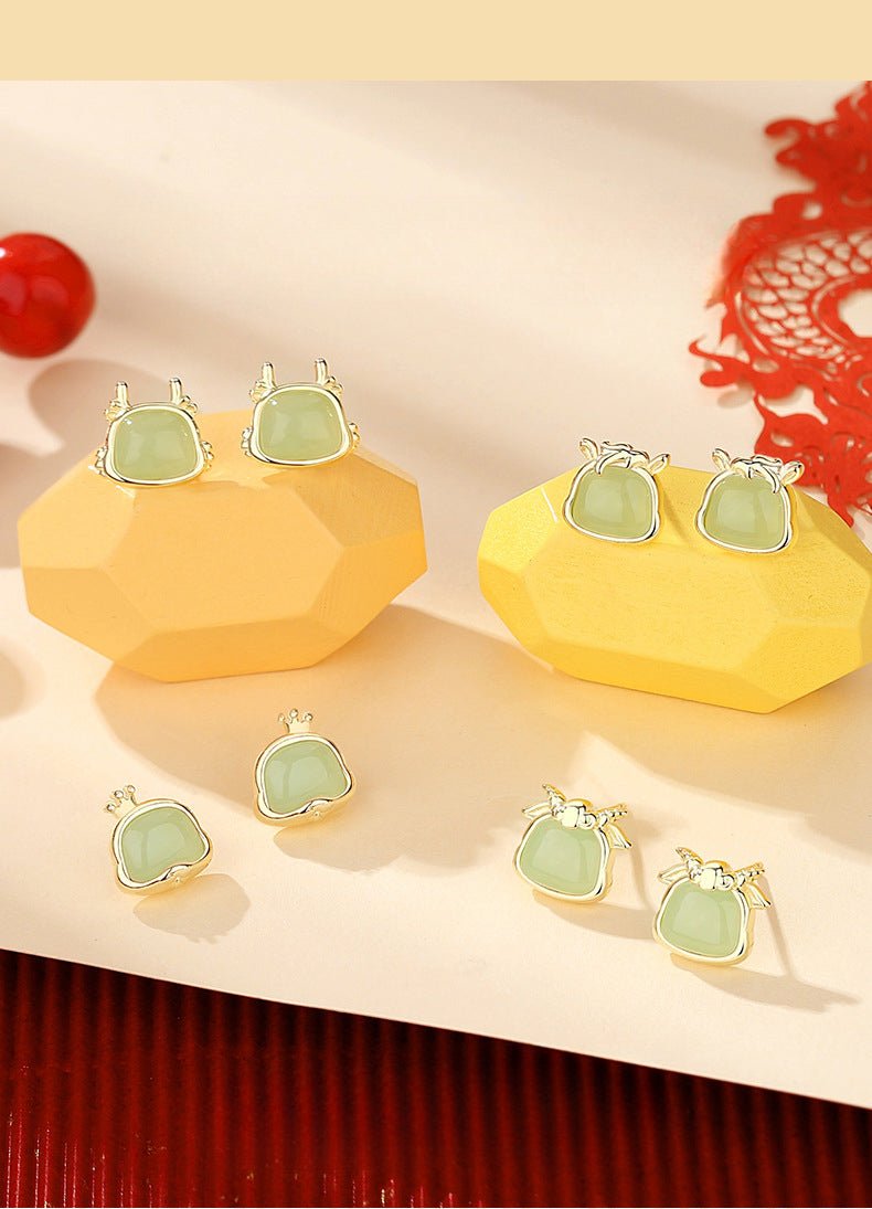 chinese zodiac hetian jade stud earrings for stylish women | star8s