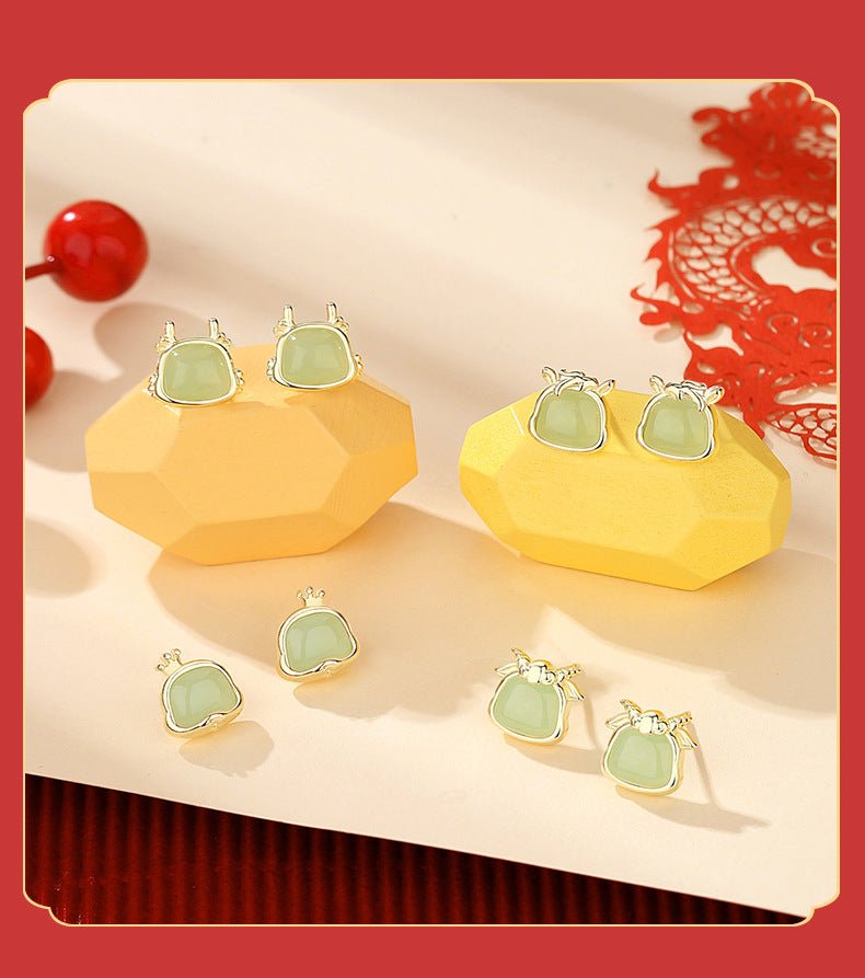 Chinese Zodiac Hetian Jade Stud Earrings for Stylish Women | STAR8S