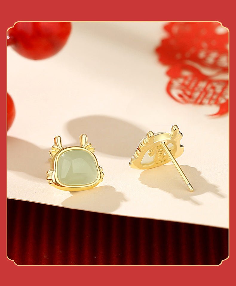 Chinese Zodiac Hetian Jade Stud Earrings for Stylish Women | STAR8S