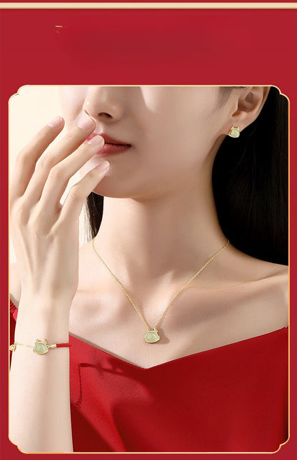 Chinese Zodiac Hetian Jade Stud Earrings for Stylish Women | STAR8S