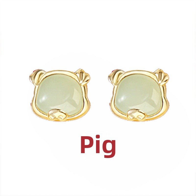 Chinese Zodiac Hetian Jade Stud Earrings for Stylish Women | STAR8S