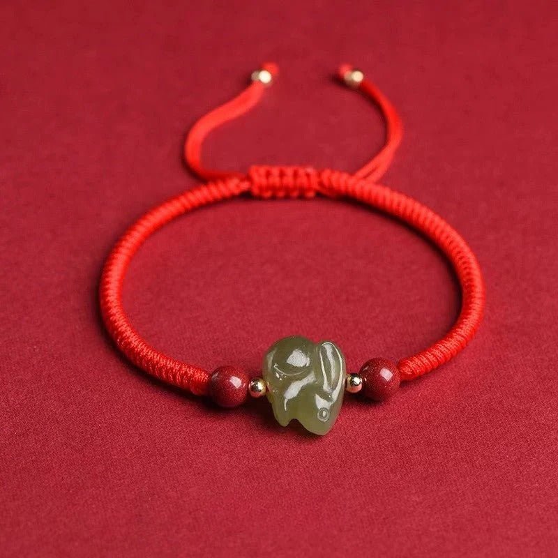 chinese zodiac rabbit hetian jade bracelet‌ red string charm | star8s - star8s