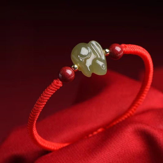 Chinese Zodiac Rabbit Hetian Jade Bracelet‌ Red String Charm | STAR8S - STAR8S