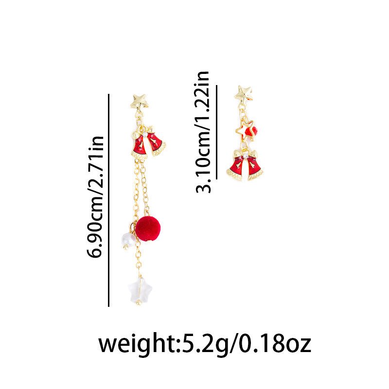 Christmas Bell & Star Earrings for Women | Festive Pom - Pom Drop Earrings | Holiday Jewelry - STAR8S