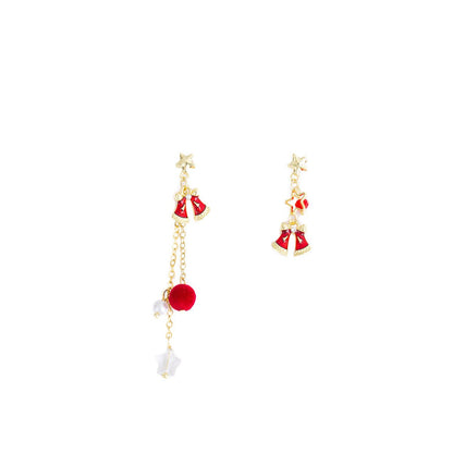 Christmas Bell & Star Earrings for Women | Festive Pom - Pom Drop Earrings | Holiday Jewelry - STAR8S