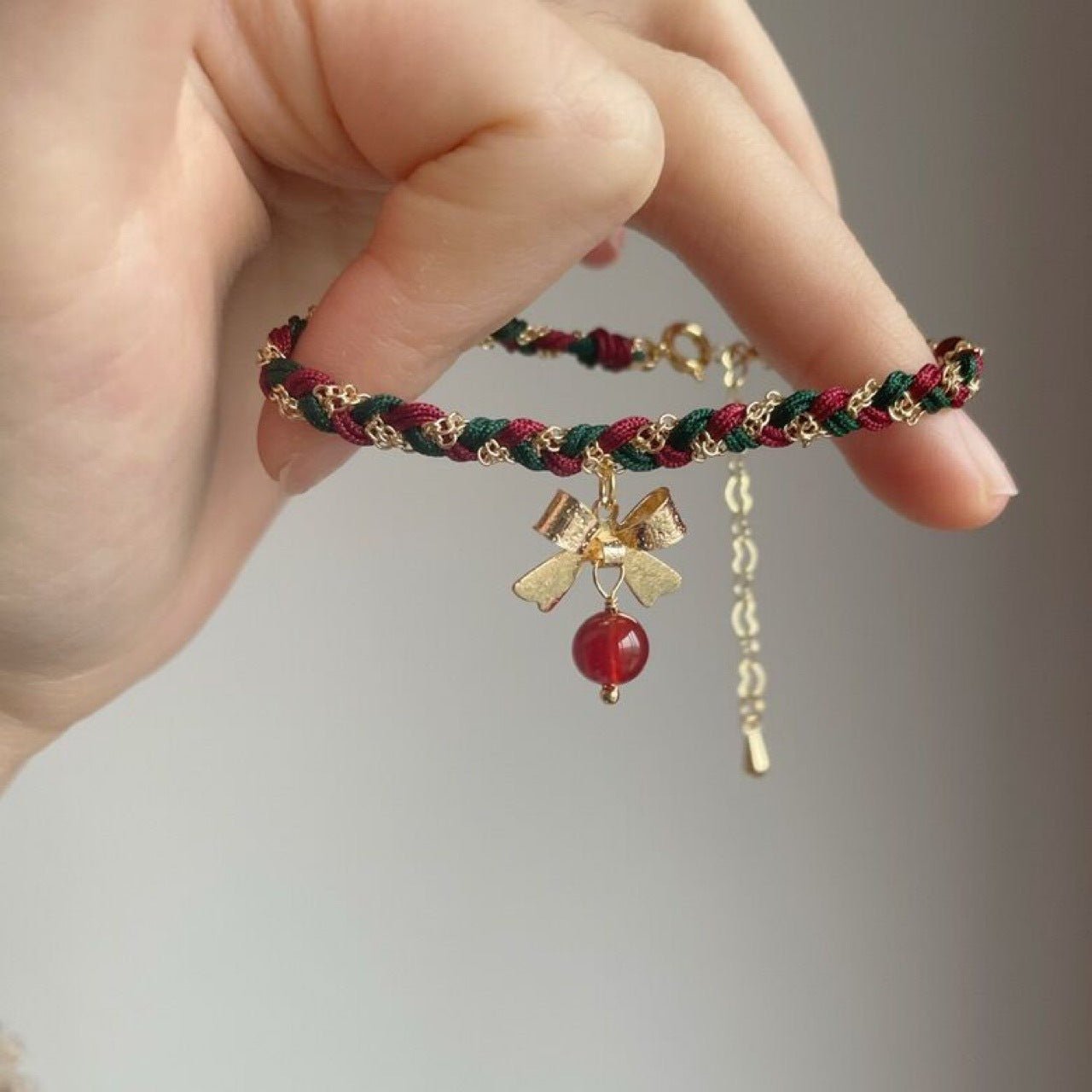 Christmas Braided Bow Bracelet - Festive Red & Green Holiday Jewelry - STAR8S