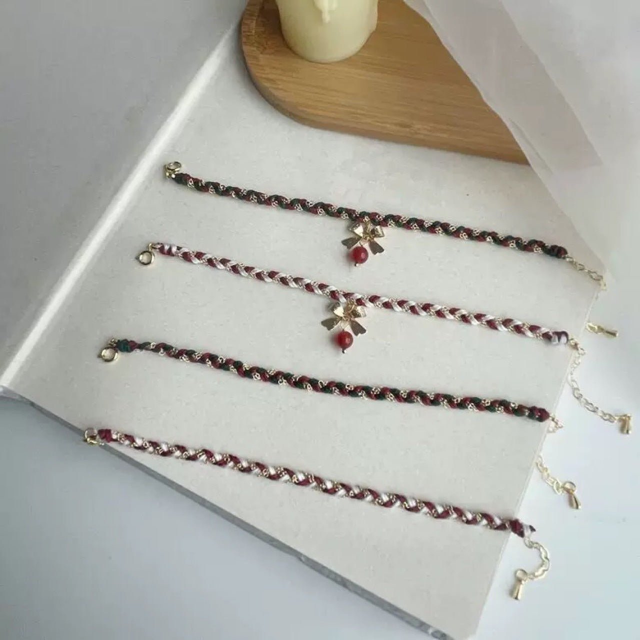 Christmas Braided Bow Bracelet - Festive Red & Green Holiday Jewelry - STAR8S