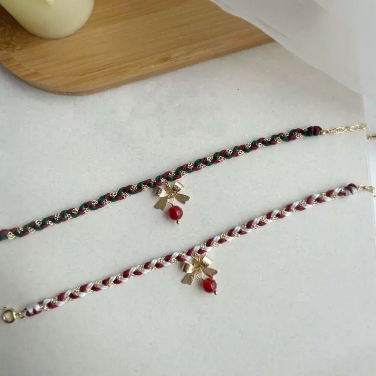 Christmas Braided Bow Bracelet - Festive Red & Green Holiday Jewelry - STAR8S