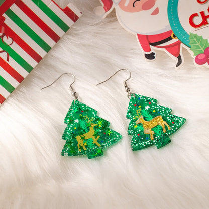 Christmas Earrings with Reindeer & Snowflake Tree Design – Holiday Jewelry for Women - STAR8S