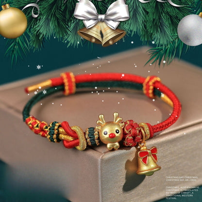 Christmas Red String Bracelet for Women – Reindeer & Gingerbread Charms New Year Gift - STAR8S