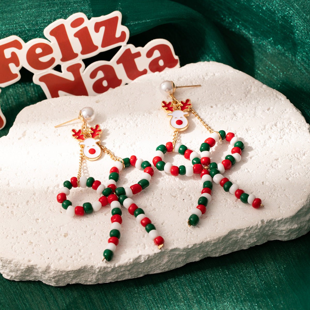 Christmas Santa & Reindeer Earrings – Fun Holiday Beaded Bow Earrings for Women | Festive Gift Idea - STAR8S