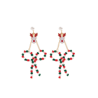Christmas Santa & Reindeer Earrings – Fun Holiday Beaded Bow Earrings for Women | Festive Gift Idea - STAR8S