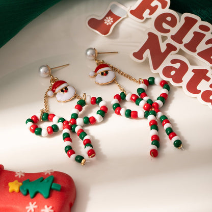 Christmas Santa & Reindeer Earrings – Fun Holiday Beaded Bow Earrings for Women | Festive Gift Idea - STAR8S