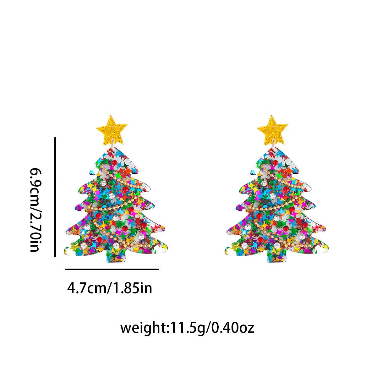 Christmas Tree Earrings with Glitter Star and Beads – Holiday Jewelry for Women - STAR8S