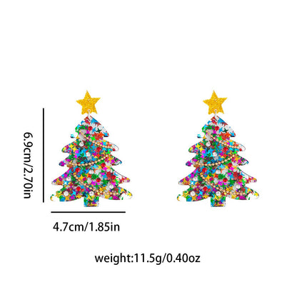 Christmas Tree Earrings with Glitter Star and Beads – Holiday Jewelry for Women - STAR8S