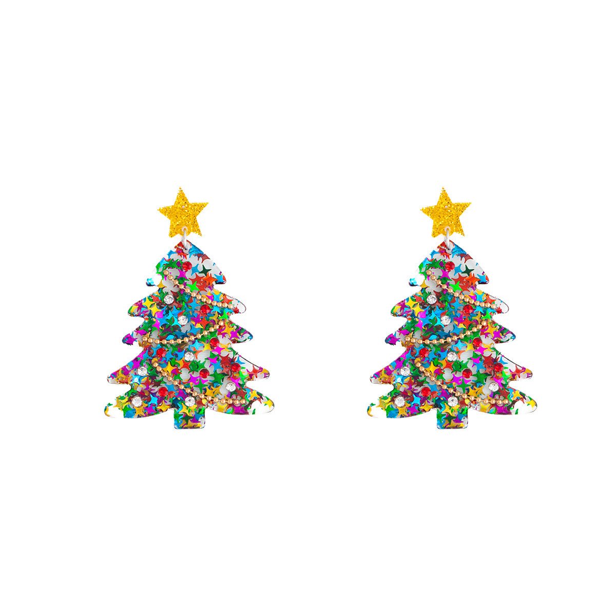 christmas tree earrings with glitter star and beads – holiday jewelry for women - star8s