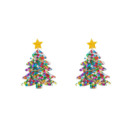 Christmas Tree Earrings with Glitter Star and Beads – Holiday Jewelry for Women - STAR8S