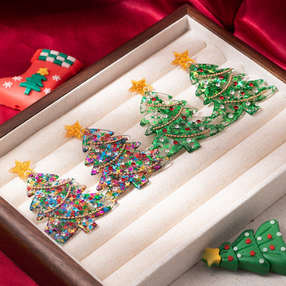 Christmas Tree Earrings with Glitter Star and Beads – Holiday Jewelry for Women - STAR8S