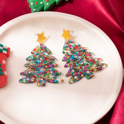 Christmas Tree Earrings with Glitter Star and Beads – Holiday Jewelry for Women - STAR8S