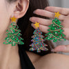 Christmas Tree Earrings with Glitter Star and Beads – Holiday Jewelry for Women