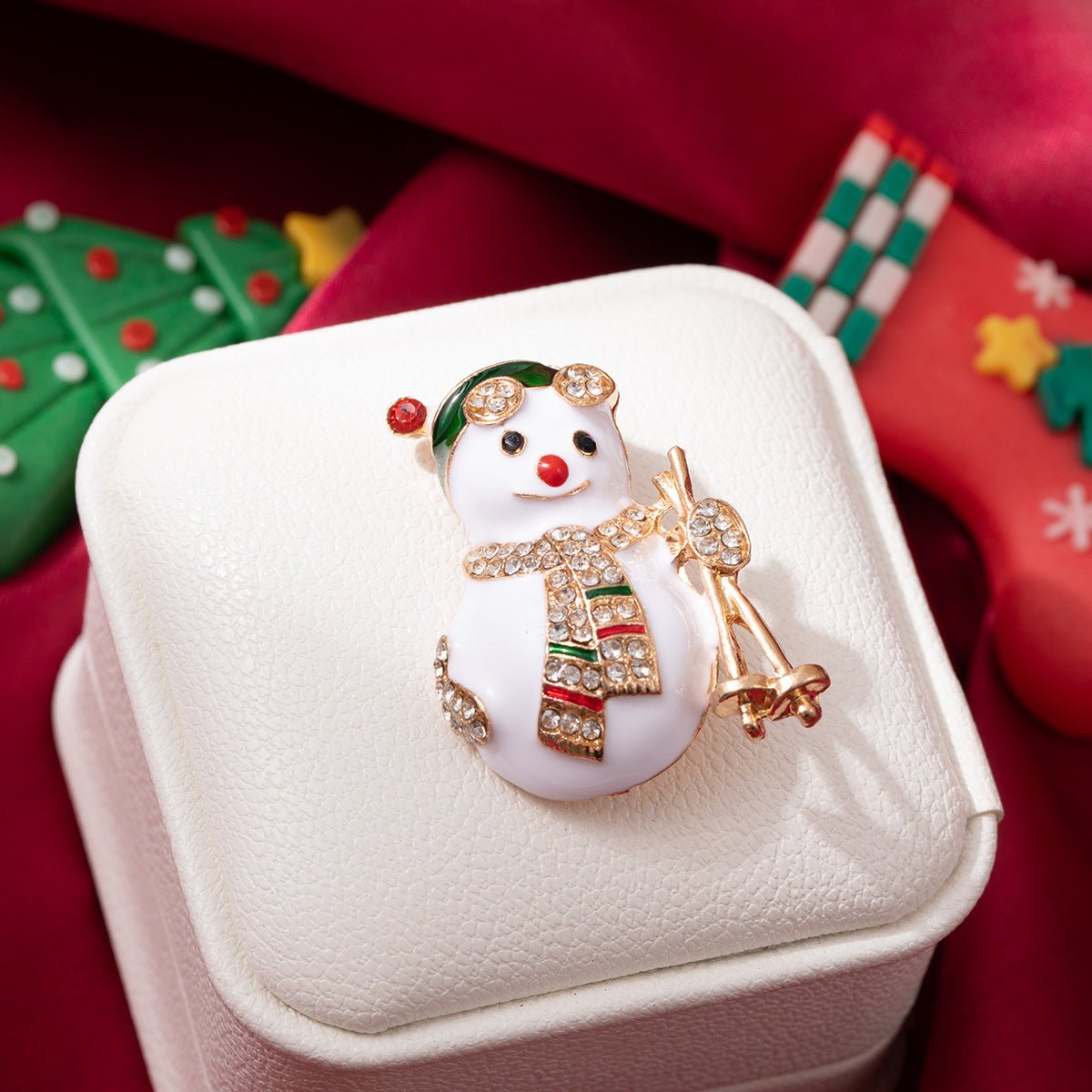 christmas tree, snowman & apple brooch pins – festive jewelry with rhinestones – holiday gifts for women - star8s