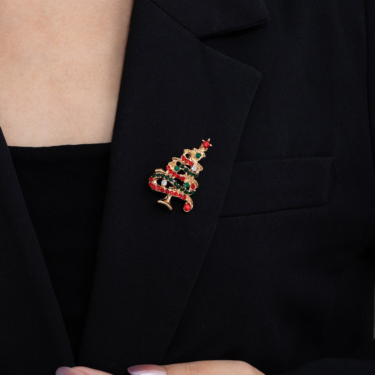 christmas tree, snowman & apple brooch pins – festive jewelry with rhinestones – holiday gifts for women - star8s