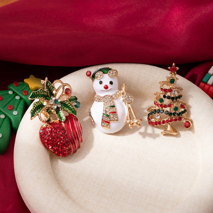 Christmas Tree, Snowman & Apple Brooch Pins – Festive Jewelry with Rhinestones – Holiday Gifts for Women - STAR8S