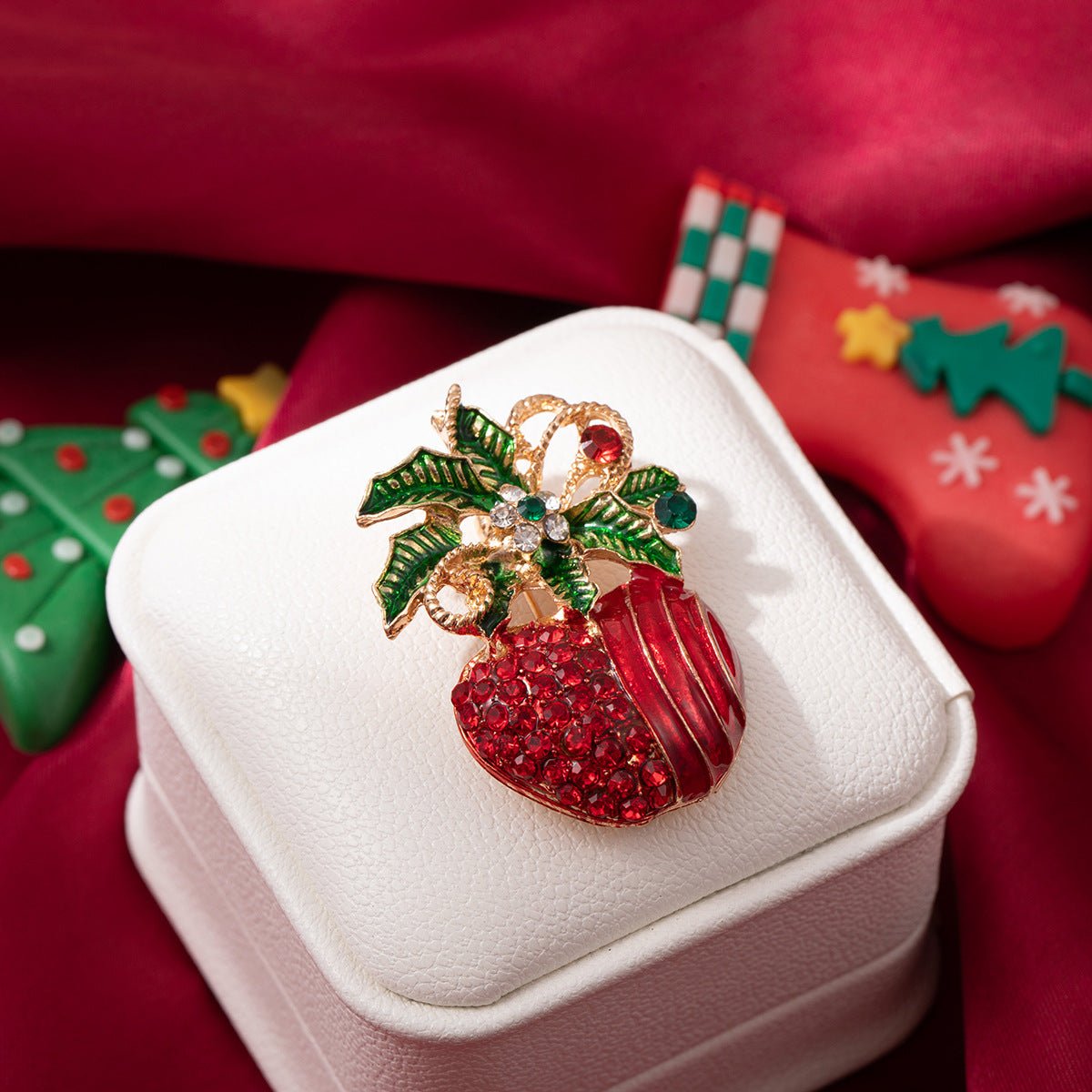 christmas tree, snowman & apple brooch pins – festive jewelry with rhinestones – holiday gifts for women - star8s