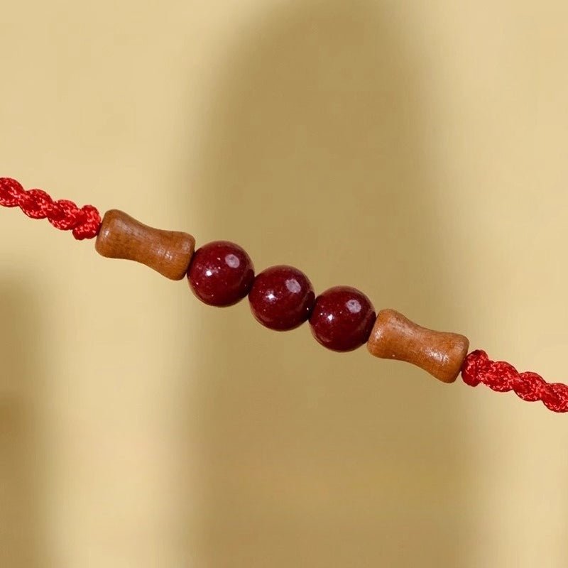 Cinnabar Peach Wood Bamboo Knot Red String Bracelet | Lucky Handmade Bracelet for Men & Women - STAR8S