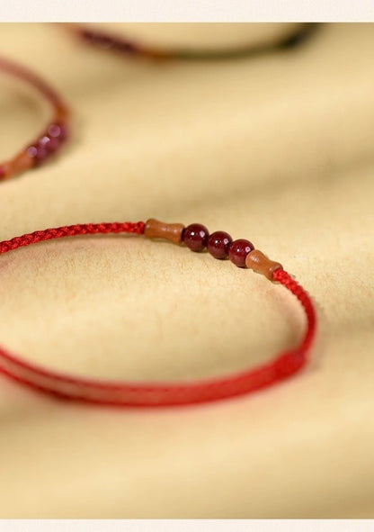 Cinnabar Peach Wood Bamboo Knot Red String Bracelet | Lucky Handmade Bracelet for Men & Women - STAR8S