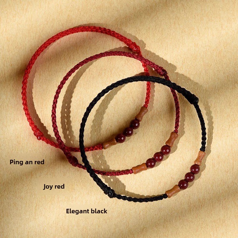 Cinnabar Peach Wood Bamboo Knot Red String Bracelet | Lucky Handmade Bracelet for Men & Women - STAR8S