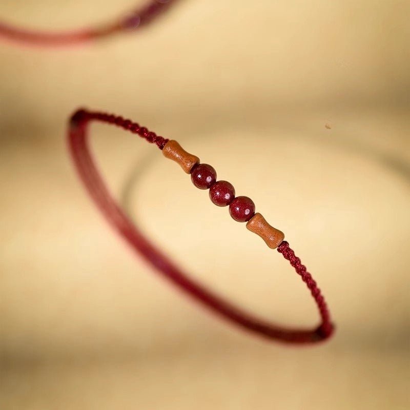 Cinnabar Peach Wood Bamboo Knot Red String Bracelet | Lucky Handmade Bracelet for Men & Women - STAR8S