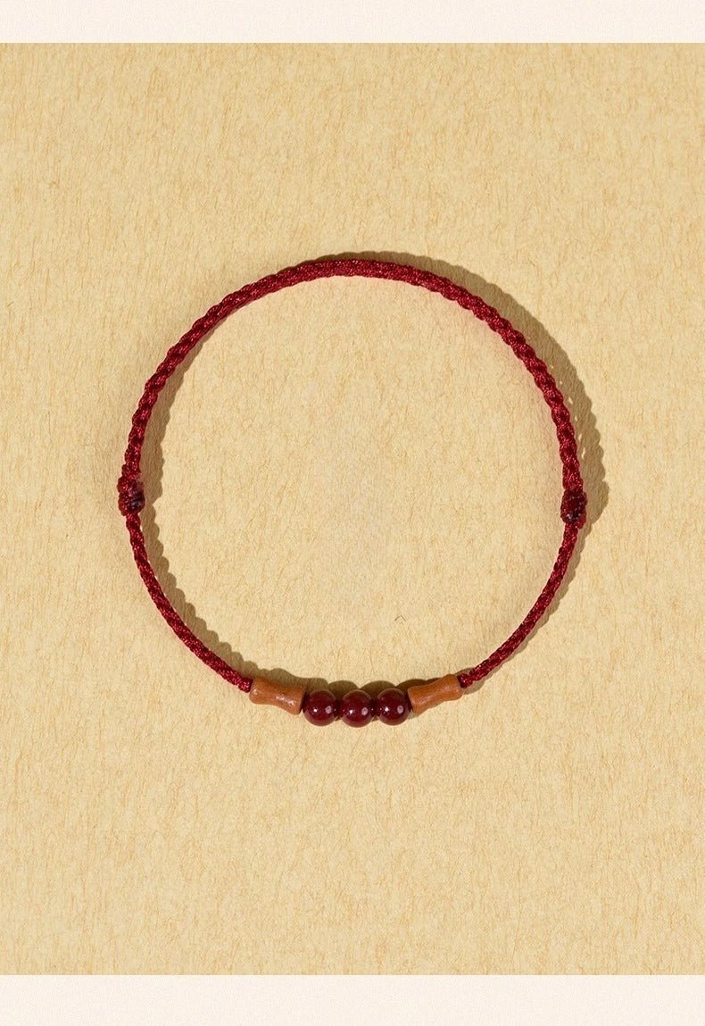 Cinnabar Peach Wood Bamboo Knot Red String Bracelet | Lucky Handmade Bracelet for Men & Women - STAR8S