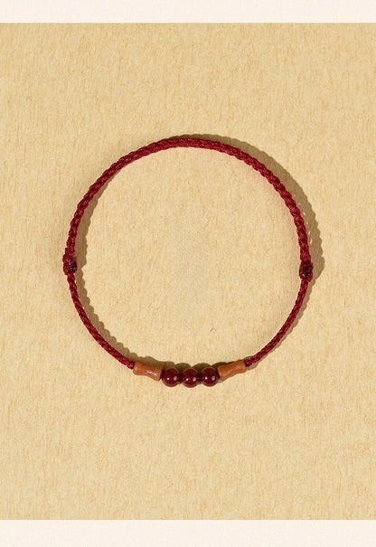 Cinnabar Peach Wood Bamboo Knot Red String Bracelet | Lucky Handmade Bracelet for Men & Women - STAR8S
