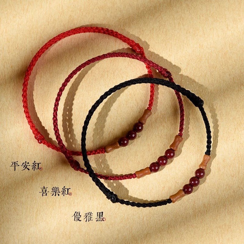 Cinnabar Peach Wood Bamboo Knot Red String Bracelet | Lucky Handmade Bracelet for Men & Women - STAR8S