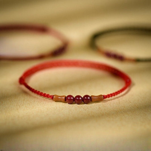 Cinnabar Peach Wood Bamboo Knot Red String Bracelet | Lucky Handmade Bracelet for Men & Women - STAR8S