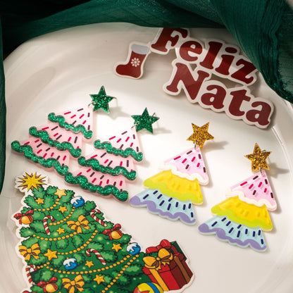 Colorful Christmas Tree Acrylic Earrings – Sparkly Holiday Earrings for Women | Festive Star Earrings - STAR8S