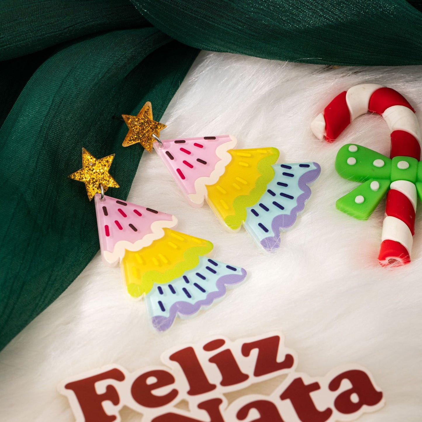 colorful christmas tree acrylic earrings – sparkly holiday earrings for women | festive star earrings - star8s