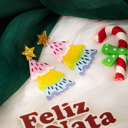 Colorful Christmas Tree Acrylic Earrings – Sparkly Holiday Earrings for Women | Festive Star Earrings - STAR8S