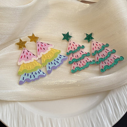 Colorful Christmas Tree Acrylic Earrings – Sparkly Holiday Earrings for Women | Festive Star Earrings - STAR8S