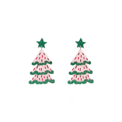 Colorful Christmas Tree Acrylic Earrings – Sparkly Holiday Earrings for Women | Festive Star Earrings - STAR8S