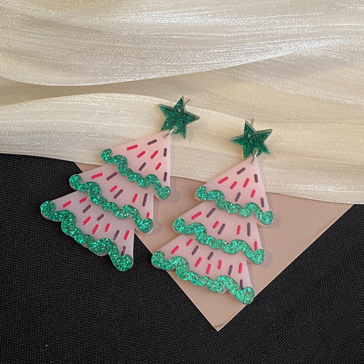 colorful christmas tree acrylic earrings – sparkly holiday earrings for women | festive star earrings - star8s