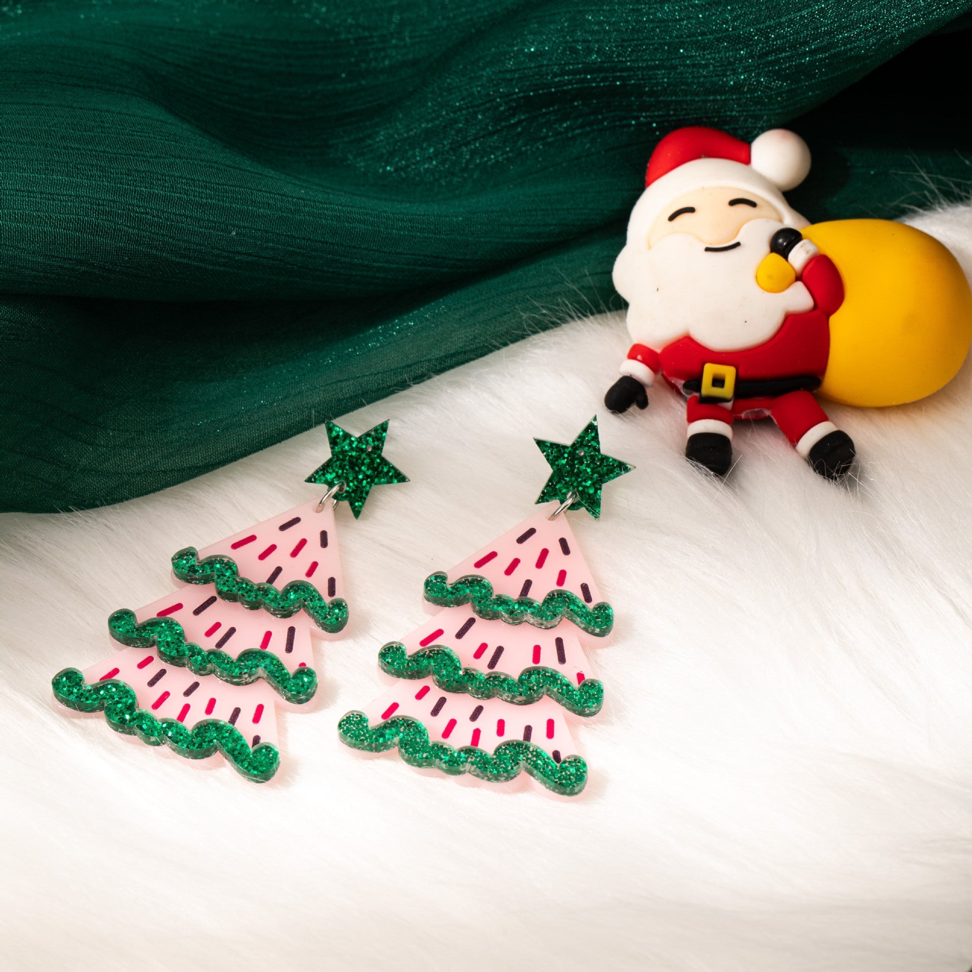 Colorful Christmas Tree Acrylic Earrings – Sparkly Holiday Earrings for Women | Festive Star Earrings - STAR8S