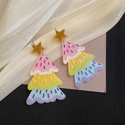 Colorful Christmas Tree Acrylic Earrings – Sparkly Holiday Earrings for Women | Festive Star Earrings - STAR8S
