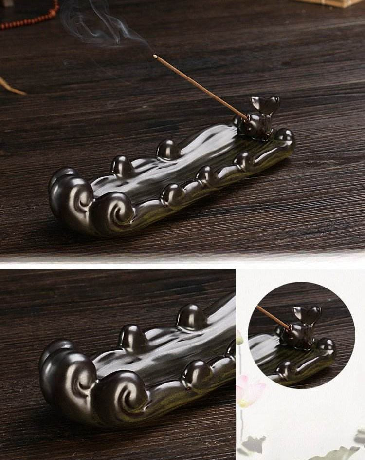 Creative Ceramic Incense Holder with Lotus Leaf - Retro - style Home Decor - STAR8S
