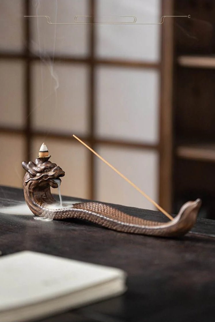 Creative Lying Dragon, Bats and Peach - themed Ceramic Incense Holder backflow incense burner - STAR8S